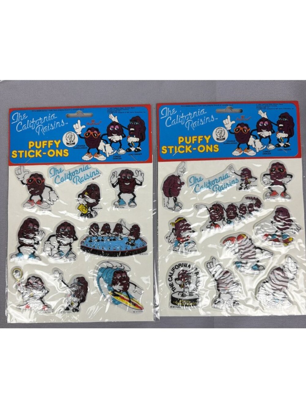 Lot 2 California Raisins 1987 Vintage Puffy Stickers New In Package